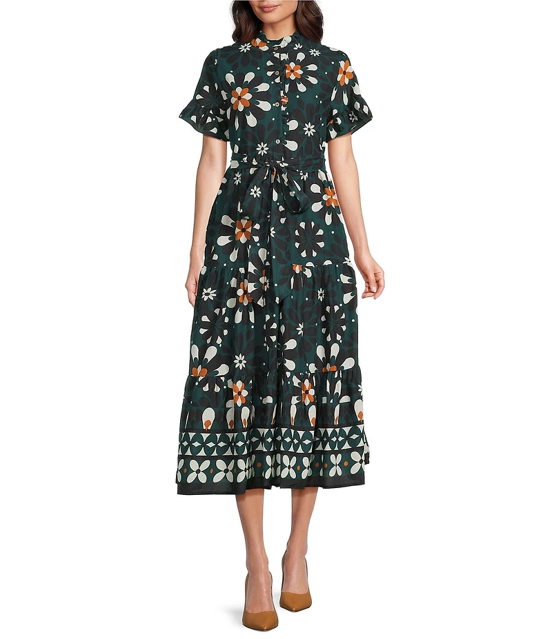 J.Marie Maxine Short Sleeve Button Front Midi Dress
