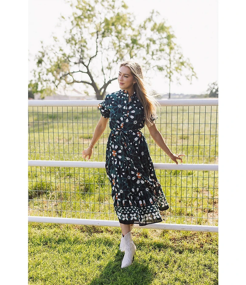 J.Marie Maxine Short Sleeve Button Front Midi Dress