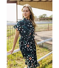J.Marie Maxine Short Sleeve Button Front Midi Dress
