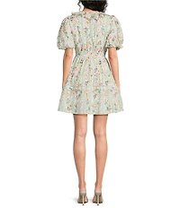 J.Marie Nora Floral Ruffle Wrap V-Neckline Belted A-Line Dress