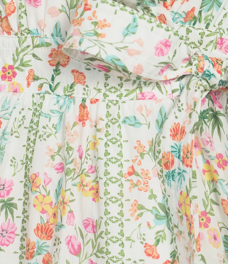 J.Marie Nora Floral Ruffle Wrap V-Neckline Belted A-Line Dress