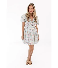 J.Marie Nora Floral Ruffle Wrap V-Neckline Belted A-Line Dress