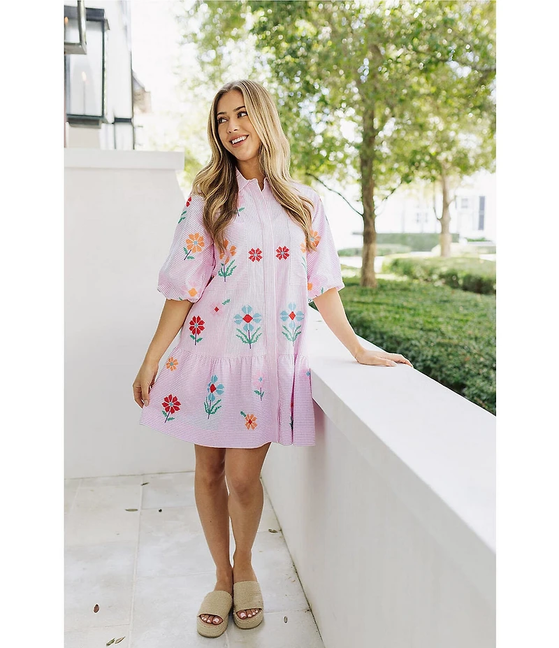 J.Marie Piper Button Down Embroidered Shirt Dress