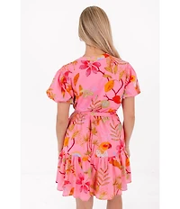 J.Marie Playa Boyfriend Tropical Print Short Puff Sleeve Belted Mini Dress
