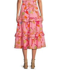 J.Marie Coordinating Playa Tropical Print Midi Tiered Skirt