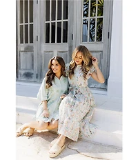 J.Marie Poppy Button Down Collared Short Puff Sleeve Tiered Shirt Dress