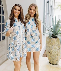 J.Marie Reece Button Up Short Puff Sleeve Shirt Dress