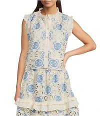 J.Marie Reece Coordinating Button Up Lace Ruffle Trim Sleeveless Top