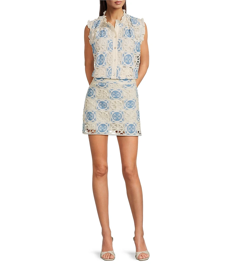 J.Marie Reece Coordinating Button Up Lace Ruffle Trim Sleeveless Top