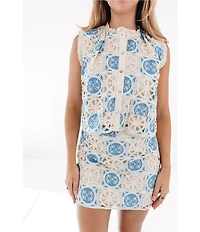 J.Marie Reece Coordinating Button Up Lace Ruffle Trim Sleeveless Top