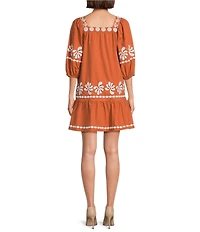 J.Marie Amalia Embroidered 3/4 Sleeve Square Neck Dress