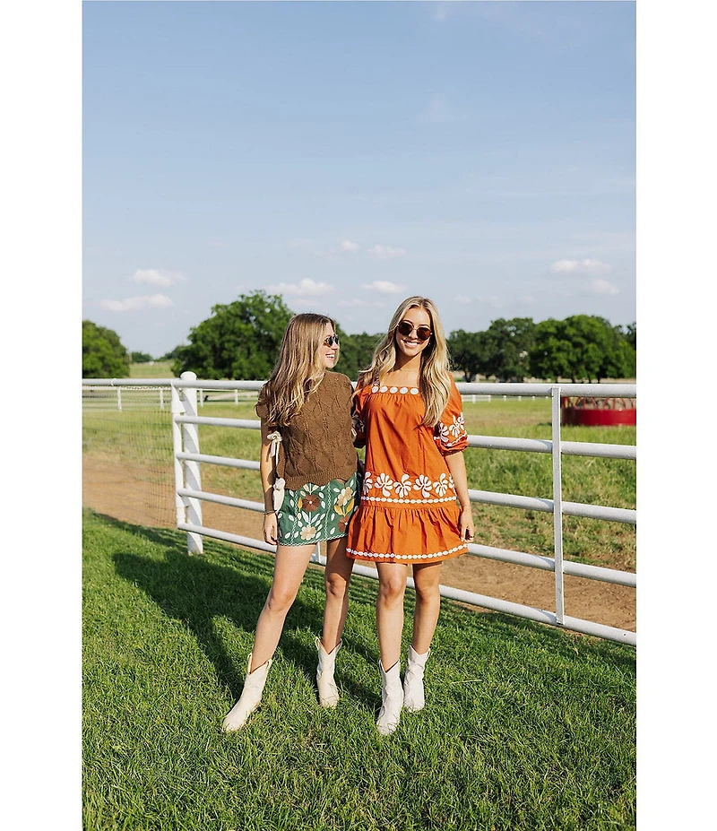 J.Marie Amalia Embroidered 3/4 Sleeve Square Neck Dress