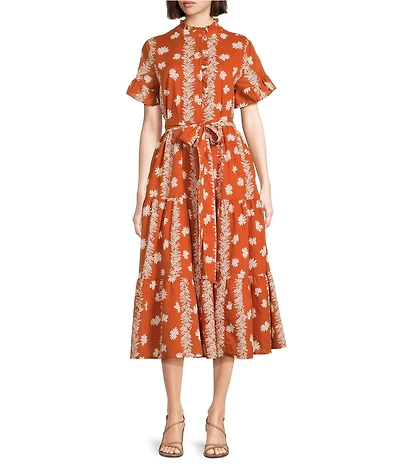 J.Marie Short Sleeve Button Front Midi Dress