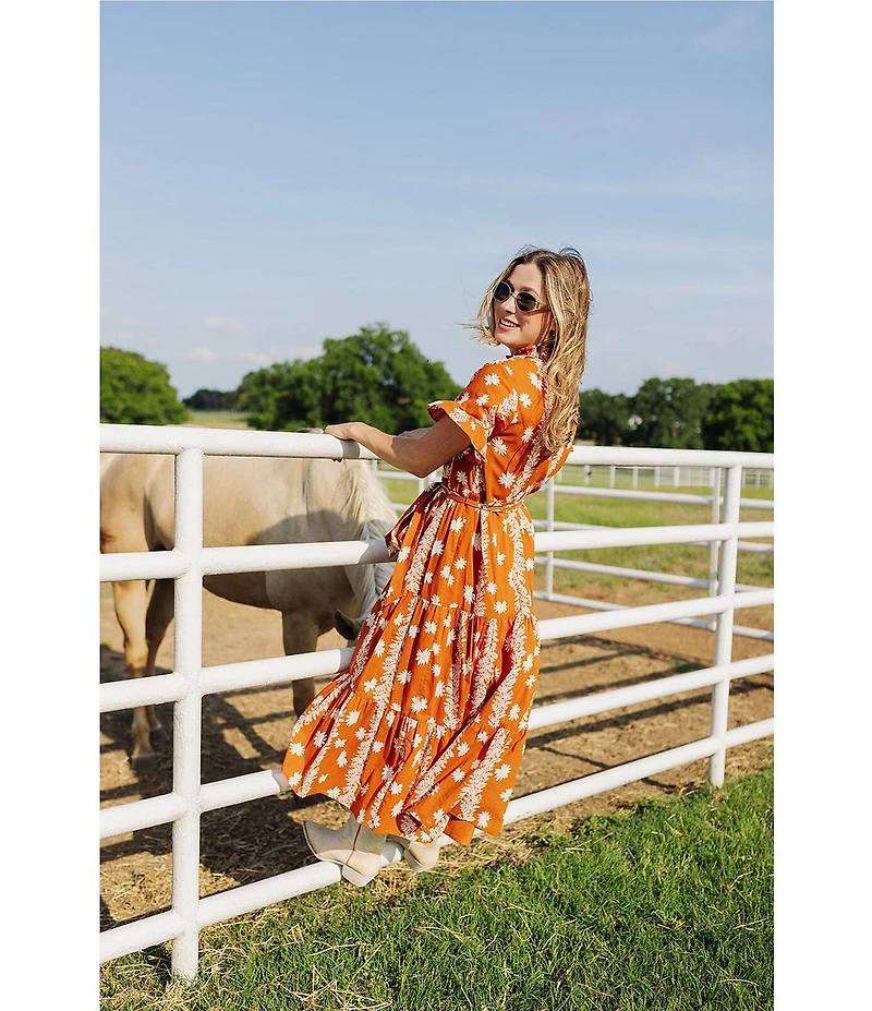 J.Marie Short Sleeve Button Front Midi Dress