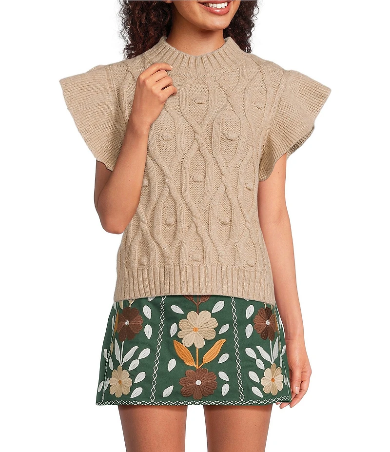 J.Marie Elliot Short Sleeve Crew Neck Cable Sweater