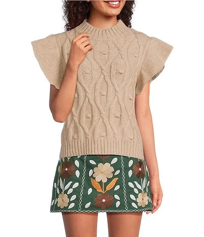 J.Marie Elliot Short Sleeve Crew Neck Cable Sweater