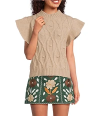 J.Marie Elliot Short Sleeve Crew Neck Cable Sweater