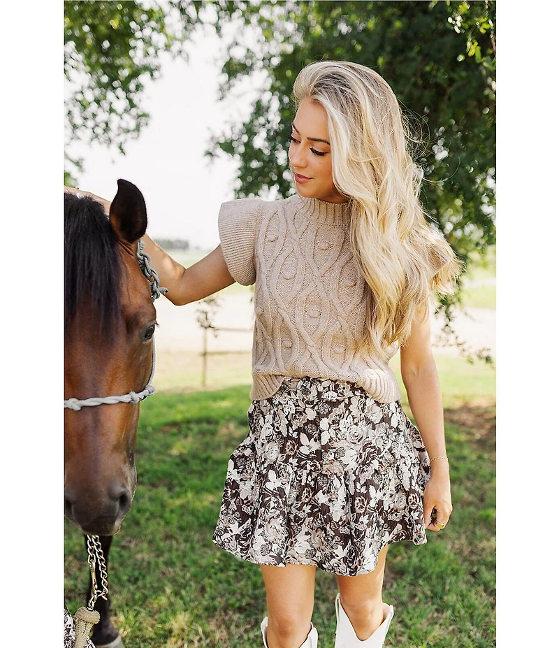 J.Marie Elliot Short Sleeve Crew Neck Cable Sweater