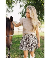 J.Marie Elliot Short Sleeve Crew Neck Cable Sweater