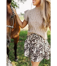 J.Marie Elliot Short Sleeve Crew Neck Cable Sweater