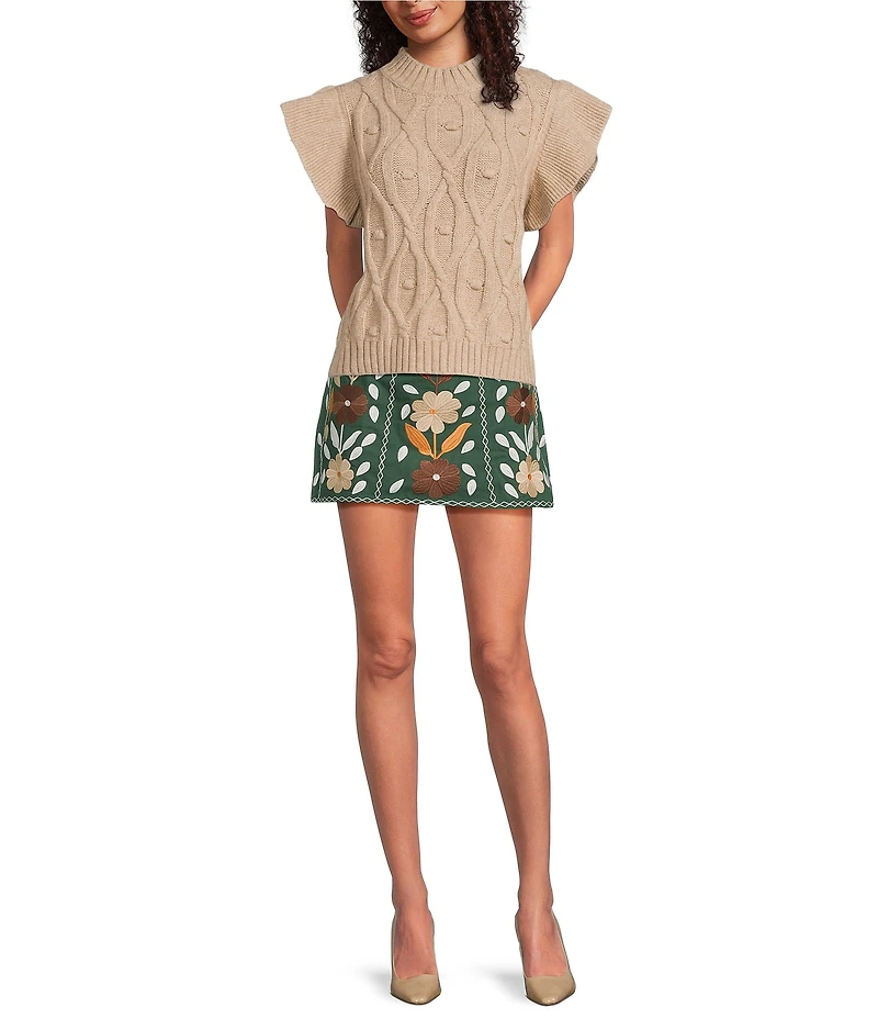 J.Marie Elliot Short Sleeve Crew Neck Cable Sweater