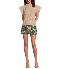 J.Marie Elliot Short Sleeve Crew Neck Cable Sweater