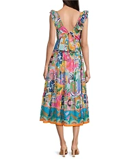 J.Marie Sloane Printed V-Neck Ruffle Sleeve A-Line Maxi Dress