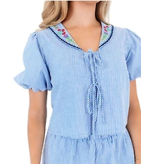 J.Marie Tristen Embroidered Collared Coordinating Blouse