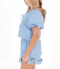 J.Marie Tristen Embroidered Collared Coordinating Blouse