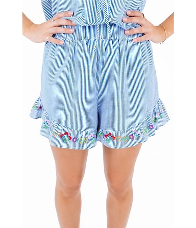 J.Marie Tristen Embroidered Coordinating Ruffle Shorts