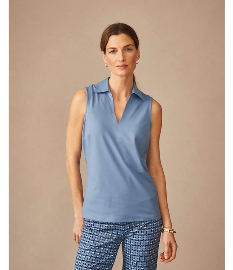 J.McLaughlin Aida Catalina Cloth Knit Point Collar Sleeveless Top
