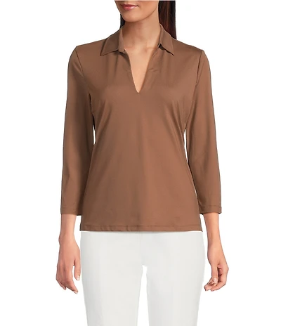 J.McLaughlin Aida Solid Catalina Cloth Collar Split V-Neck 3/4 Sleeve Top