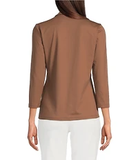 J.McLaughlin Aida Solid Catalina Cloth Collar Split V-Neck 3/4 Sleeve Top