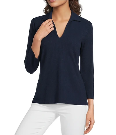 J.McLaughlin Aida Knit Point Collar V-Neck Long Sleeve Top