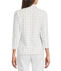 J.McLaughlin Aida Printed Catalina Cloth Collared Split V-Neck 3/4 Sleeve Top