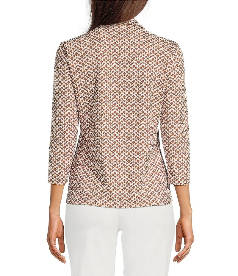 J.McLaughlin Aida Printed Catalina Cloth Split V-Neck 3/4 Sleeve Top