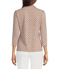 J.McLaughlin Aida Printed Catalina Cloth Split V-Neck 3/4 Sleeve Top