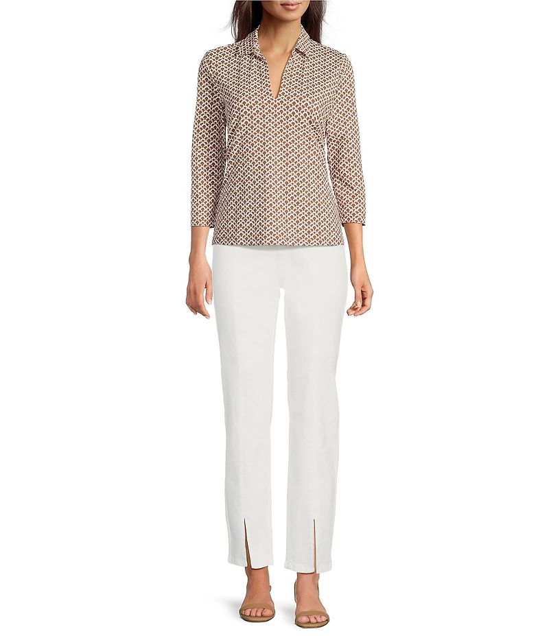 J.McLaughlin Aida Printed Catalina Cloth Split V-Neck 3/4 Sleeve Top
