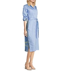 J.McLaughlin Aida Printed Catalina Cloth Split V-Neck 3/4 Sleeve Belted Midi Dress