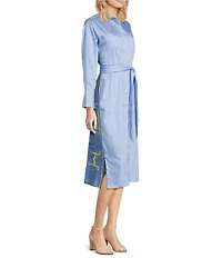 J.McLaughlin Aida Printed Catalina Cloth Split V-Neck 3/4 Sleeve Belted Midi Dress