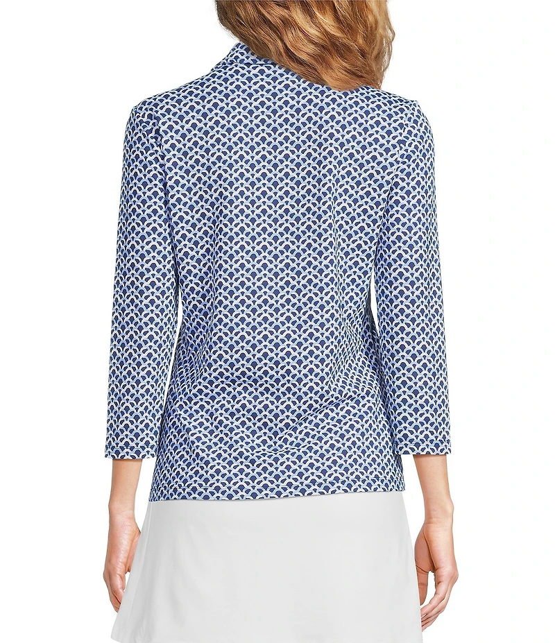 J.McLaughlin Aida Printed Catalina Cloth Split V-Neck 3/4 Sleeve Top
