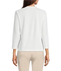 J.McLaughlin Alessandra Printed Mixed Media Crew Neck 3/4 Sleeve Top