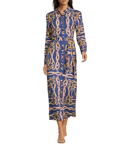 J.McLaughlin Amory Printed Catalina Cloth Point Collar Long Sleeve Maxi Dress