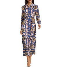 J.McLaughlin Amory Printed Catalina Cloth Point Collar Long Sleeve Maxi Dress