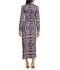J.McLaughlin Amory Printed Catalina Cloth Point Collar Long Sleeve Maxi Dress