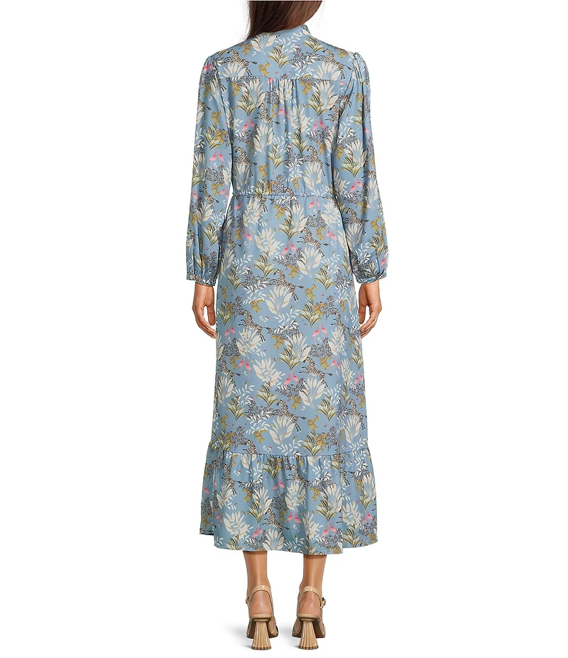 J.McLaughlin Amrita Band Collar Split V-Neck Bracelet Sleeve Ruffle Hem Maxi Dress