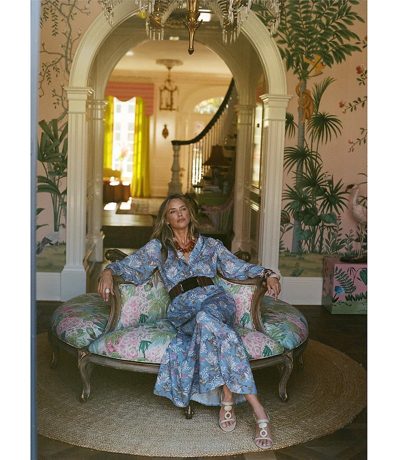 J.McLaughlin Amrita Band Collar Split V-Neck Bracelet Sleeve Ruffle Hem Maxi Dress