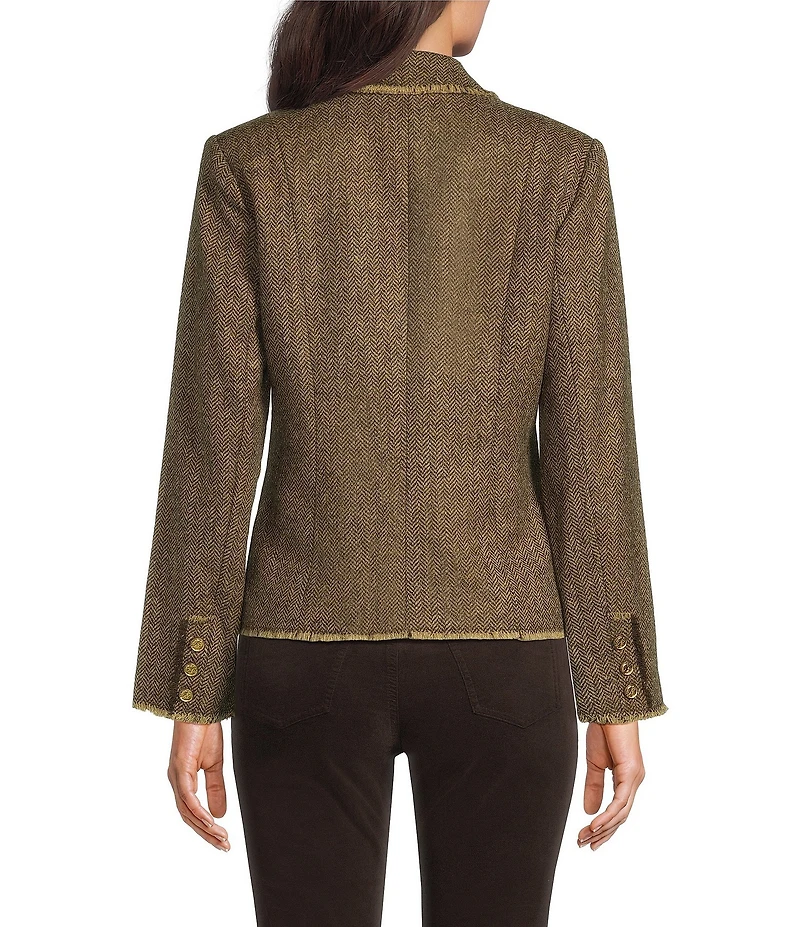 J.McLaughlin Anwen Herringbone Tweed Wool Notch Collar Long Sleeve Jacket