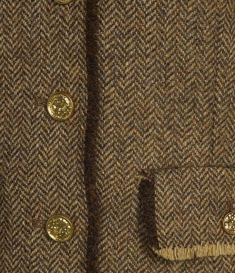 J.McLaughlin Anwen Herringbone Tweed Wool Notch Collar Long Sleeve Jacket