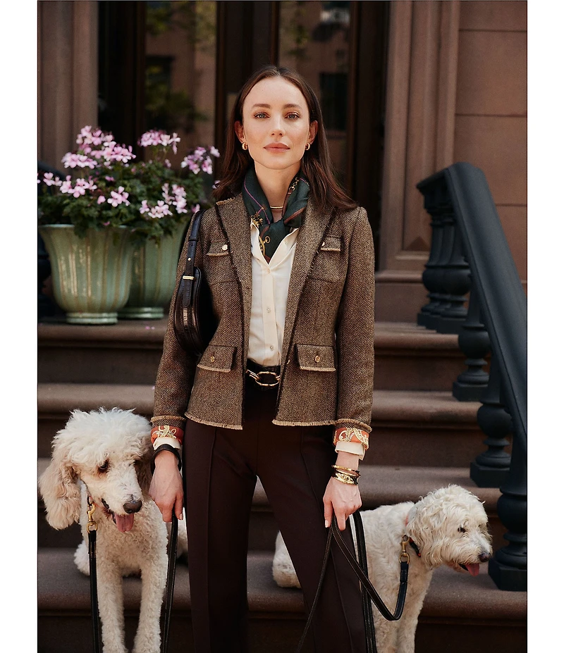 J.McLaughlin Anwen Herringbone Tweed Wool Notch Collar Long Sleeve Jacket